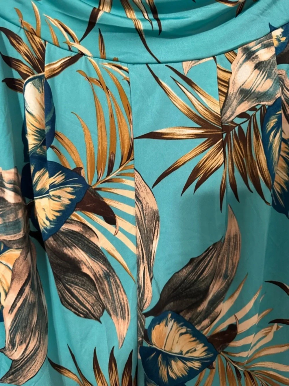 Janette Plus Turquoise Tropical Strapless Romper with Palm Print - Picture 4 of 4